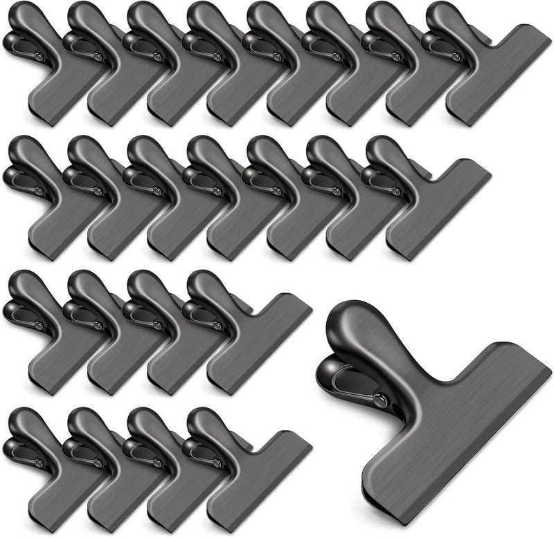 WUDIME 24 Pack Chip Clips, Stainless Steel Bag Clips for Food, Chip Bag Clip Heavy Duty, Food Clip Ideal for Kitchen Office Storage(Black) - Image 1